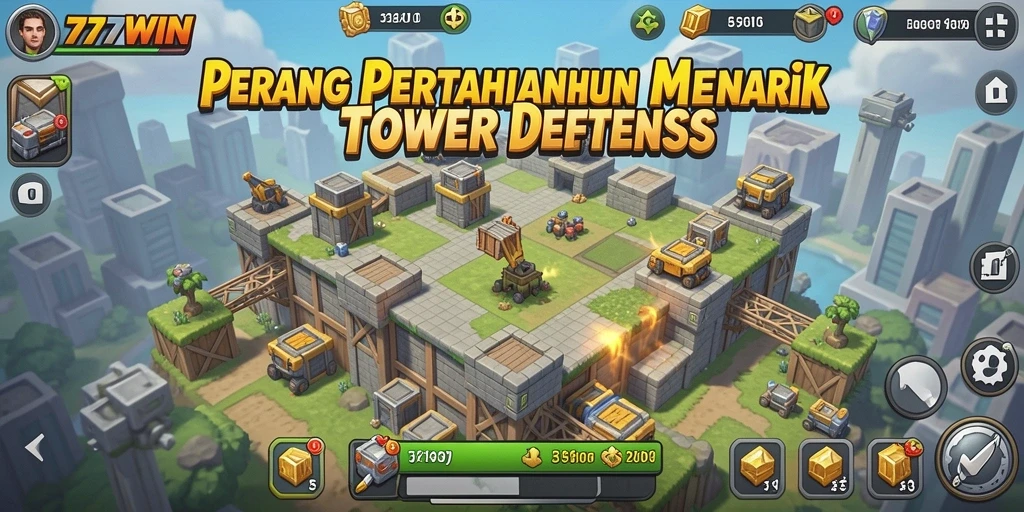 Screenshot gameplay 777WIN menampilkan pertahanan menantang penuh aksi.
