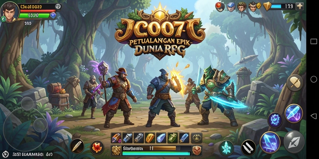 Tampilan gameplay epik dalam COO77 dengan pertarungan seru di dunia RPG.