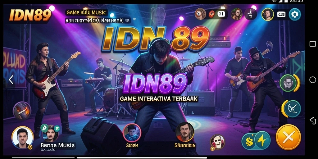 Screenshot IDN89 menunjukkan antarmuka interaktif dengan gameplay musik yang menarik.
