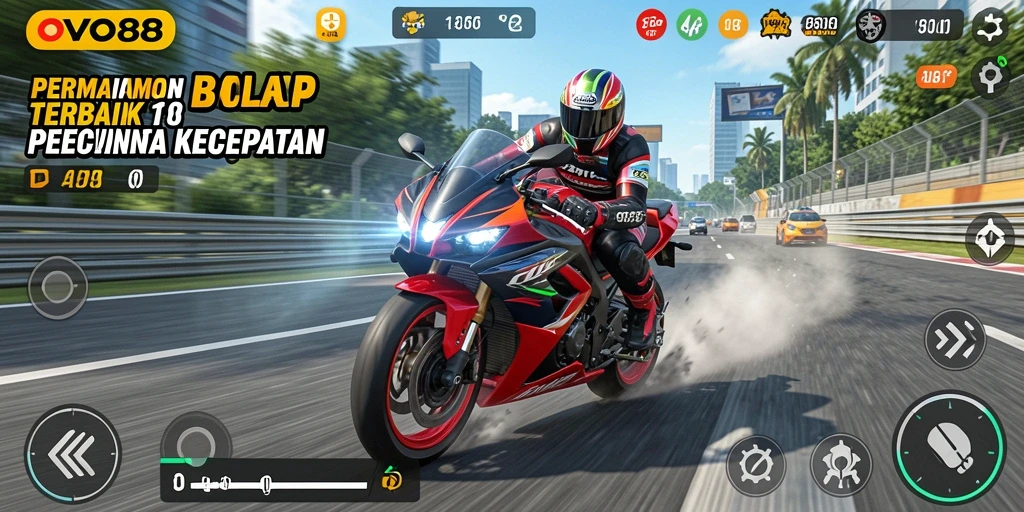 Gameplay OVO88 yang seru dan penuh aksi balap motor.