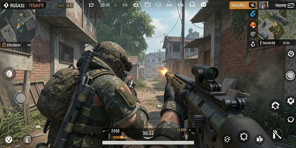 Screenshot gameplay RUSA33 menampilkan aksi tembak-tembakan yang intens.