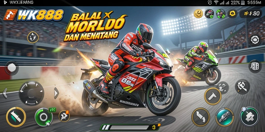 Tampilan gameplay yang mendebarkan dari WK888 dengan balapan motor.